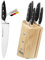 GROSSMAN Hopewell Messerblock 5-teilig – Küchenmesser Set mit schwarzen Griffen – deutsche Edelstahlklingen – Messerhalter in hellem Elfenbein – rutschfest & elegant