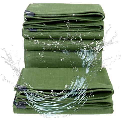 Green Canvas Tarpaulin 1.2x2.4m 3x4m 3x5m Heavy Duty Thicken Tarp Sheet with Eyelets Grommets for Reinforced of Roofs, Swimming Pools Covers(1.5x4m)