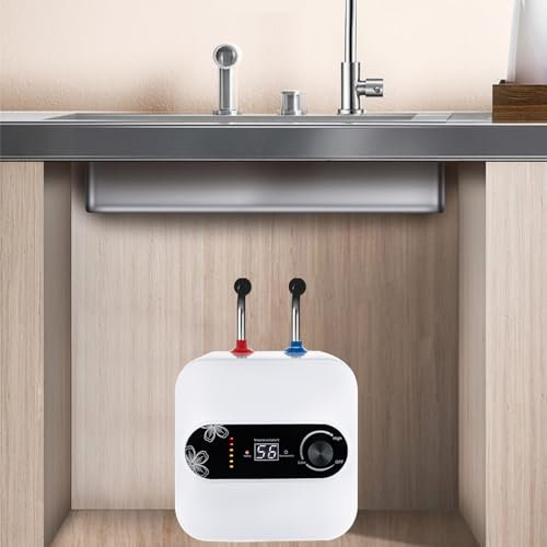 Durchlauferhitzer 220V, DSYOGX 1500W Elektrische Durchlauferhitzer Küche Mini-Warmwasserbereiter mit LED Temperaturanzeige für Wasserdruck von 0.75Mpa, für Küchen, Waschbänken, Balkonen, Bädern, Weiß