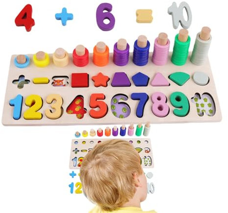 Puzzle mit Zahlen aus Holz – Logarithmische Tafel, Lernspielzeug für | Kognitive Tafel in Zahlenform für und Mädchen, Lernaktivitäten im Vorschulalter