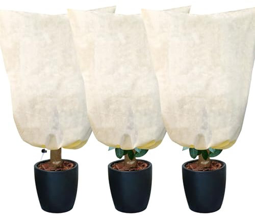 WUCHAITOO Lot de 3 Housses de Protection Contre Le Gel pour Plantes - Protection hivernale - Sac de Protection pour Plantes avec Cordon de Serrage - Protection Contre Le Gel - en Non-tissé - 80 x 60