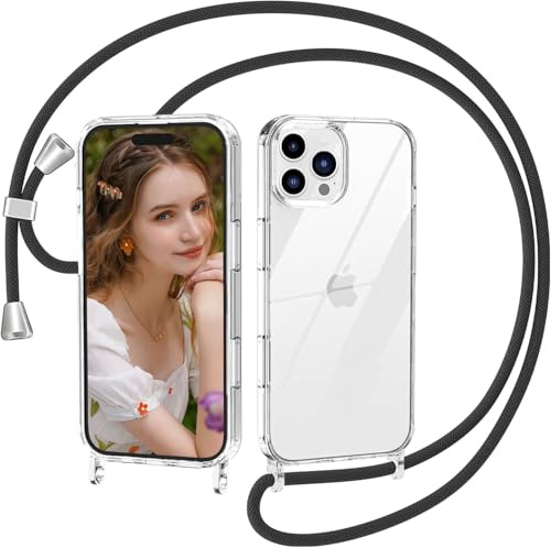 Nupcknn Handykette für iPhone 16 Pro Hülle mit Band,Ultra Dünn Transparent Handyhülle (Abnehmbar Einstellbar) Necklace mit Kordel zum Umhängen Kameraschutz Handy Kette Stossfest Schutzhülle