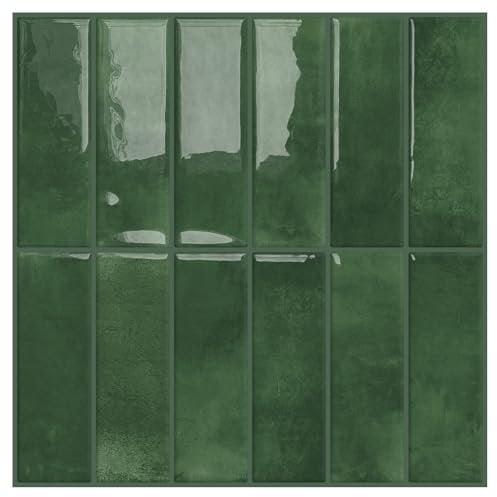 DEWOO Piastrelle da parete autoadesive, autoadesive, verdi, per cucina, bagno, rettangolari, 10 fogli, (30,5 x 30,5 cm)
