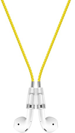 Lawonda Halteband Kompatibel mit AirPods 1/2/ 3, AirPods Pro/Pro 2, PU Leder Anti-Verlust-Umhängeband für AirPods Strap Halter Band Halterung Magnetisch Sport-Saiten-Umhängeband Gelb Silber