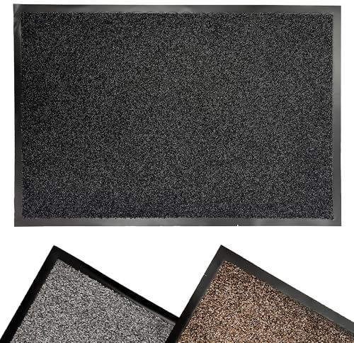 Mighty Mats Large Dirt Buster Barrier Door Mats Indoor - Highly Absorbent Dirt Trapper Indoor Doormat - Barrier Edge to Prevent Movement - For High-Traffic Areas - Dark Grey, 60 x 90cm