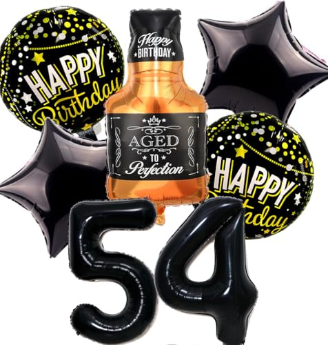 Feelairy Luftballon 54. Geburtstag Mann, 54 Geburtstag Deko Schwarz Ballons Whiskey Deko 54. Geburtstag Frauen, Geburtstagsdeko 54 Jahre Männer, Ballon Weinflasche Deko zum Geburtstag Frau 54