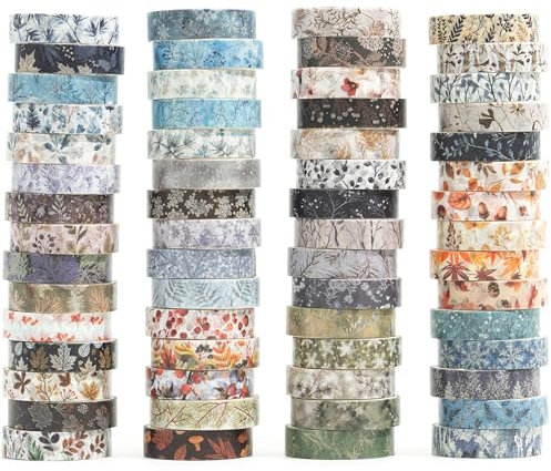 YUBX 60 Rollen Blumen Washi Tape Set Kreative Basic Dünn Schnee Dekorative Bänder für Kunst, DIY Handwerk, Bullet Journals, Planer, Scrapbooking, Verpackung (Winter)