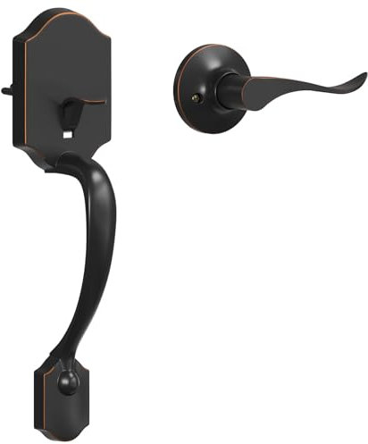 HOSOM Ensemble de poignées de porte d'entrée sans serrure, poignée de porte extérieure avec levier réversible, poignée de porte d'entrée pour droitiers et gauchers, bronze huilé