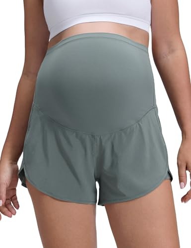 CRZ YOGA Umstands Dolphin Workout Shorts 8cm | Super High Rise, Innenhose mit Taschen, Schnell trocknend, Leicht, Seitlicher Schlitz, U-Bauch, Schwangerschaft & Wochenbett