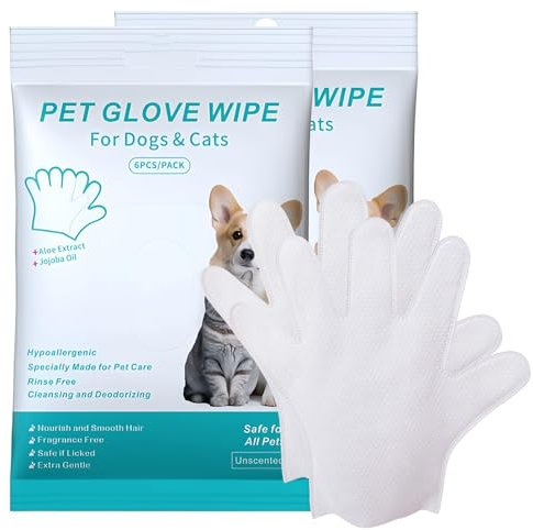 Kasoud Pet Cleaning Gloves, Dog Cleaning Gloves, Waterless Wash Pet Glove Wipe for Daily Care and Traveling, No Rinse, Gentle, Thickened (12)