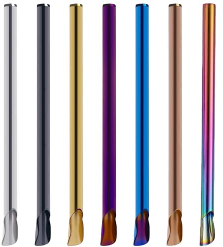 Cunlvyyds 7PCS Spoon Straws Two-in-One Straws Reusable Stainless Steel Wide Opening 0.4 Inch Snorting Straw Easy to Clean Straw Spoon for Juice Milkshake Ice Cream, Metal
