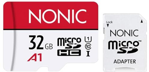 Nonic 32GB MicroSD Speicherkarte mit SD Adapter A1 U1 Klasse 10 für Kamera, Videoüberwachung, Video Türklingel & Monitore und mehr Ideal für Full HD & 4K UHD Videoaufnahme mit bis zu 90MB/s