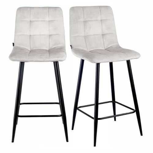 Meubletmoi Lot de 2 Chaises de Bar Capitonnées Assise H.75 cm en Velours Écru avec Piètement et Repose Pieds en Métal Noir - NAMI 2