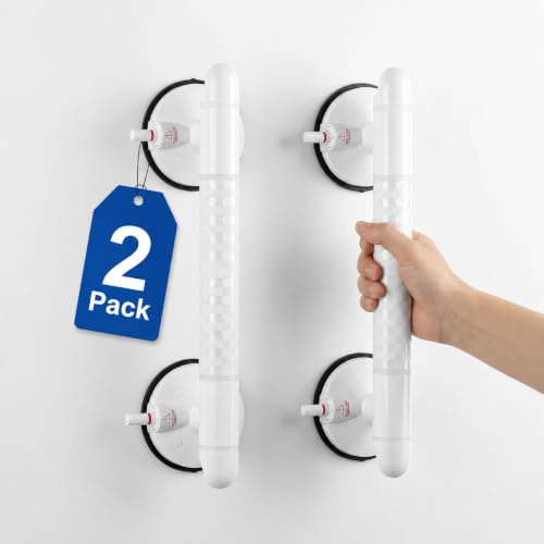 Magicbox Grab Rails for Bathroom 2 Pack, 36.5 cm Vacuum Suction Shower Grab Rails with Red-Line Indicator, 10 cm Cups, No-Drill Grab Handles for Elderly, Bath, Shower, Tiles & Motorhome
