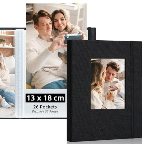 Remowith Fotoalbum 13x18 cm Hält 52 Fotos Fenster Schwarz | einsteckalbum, 26 taschen, diy fotobuch, hochzeit reise