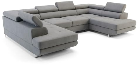 Ecksofa mit Schlaffunktion Big PASTI U-Form, Sofa Couch mit Bettkasten, 3-Sitzer Eckcouch, Schlafsofa für Wohnzimmer, Big Sofa Couch mit Schlaffunktion (Pet Friendly Edition Hellgrau)