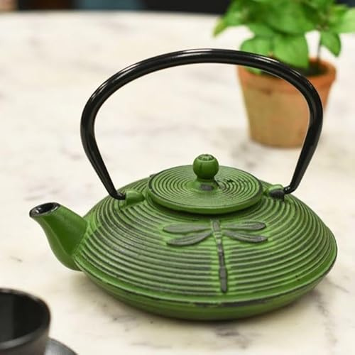 Dark Green 'Dragonfly' Cast Iron 1.2L Japanese Teapot with Infuser Mesh Strainer Loose Leaf Japanese Style Tetsukyusu Tetsubin Tea Kettle