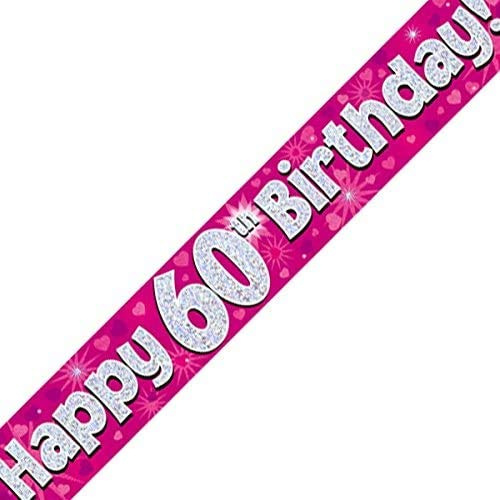OakTree 1.586.379,9 cm Folie holografisches Banner Happy 60th Birthday, Pink