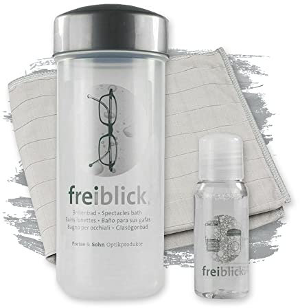 Freiblick Brillenbad (Grau) im Set mit 50ml Spezialreiniger und Mikrofasertuch | Brillenputztuch in Optiker Qualität | Brillenreinigung für jede Brille