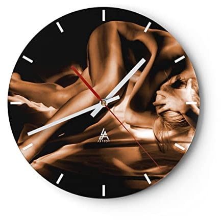 Modern Wanduhr Nackte Frau Akt Modell Photofitness 40x40cm Rund Groß Wand Uhr Glas Analog Zimmeruhren Küche Büro Wohnzimmer Glasuhr Wall Clock Dekoration Design Wanddekoration Küchenuhr C3AR40x40-0349