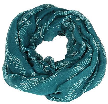 Metyou Modischer Damen-Schal, leicht, mit Musiknoten, Unendlichkeits-Halsband, Wickeltuch Gr. Einheitsgröße, grün