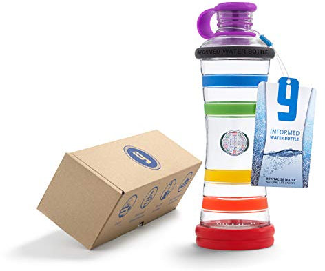 i9 Chakra - Structure de verre arc-en-ciel Bouteille d'eau Bouteille en verre de sport et de voyage, pour jus et smoothies Detox sans BPA
