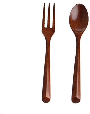 SimpleLife 2Pcs / 1 Set Poignée Longue en Bois Naturel Conception Anti-Chaleur Cuillère Fourchette Set Cuisine Cuisine Ustensile Vaisselle Couverts-Brown