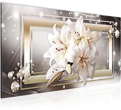 Runa Art Wandbild Blumen Lilien 1 Teilig 100 x 40 cm Modern Bild auf Vlies Leinwand Diamant Wohnzimmer Beige Braun 021712a