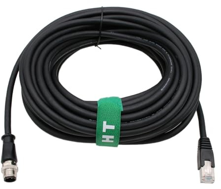 HangTon M12 4 Pin D-Code to RJ45 Cat.6 Ethernet Cable Waterproof for Industrial Machinery Camera Sensor Network Robot (10m)