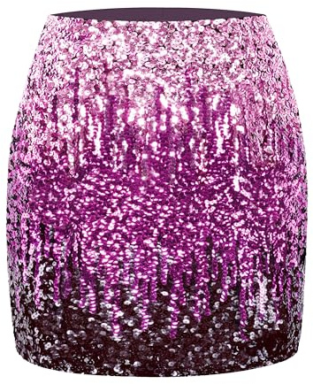 Maner, Mini Gonna da Donna con Lustrini, Elasticizzata, per Serate e Feste - Viola - Medium/ 44 IT/46 IT