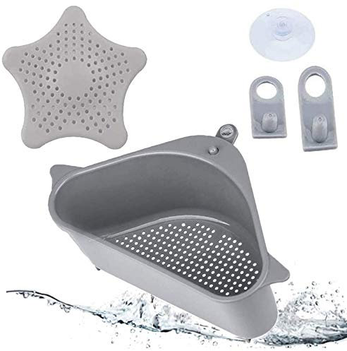 KECRULV Waschbecken Filterablage Dreieck-Lagerregal, Küchenspüle Abtropfsieb Multifunktionale Saugnapf Hängen Rack Ablauf Regal Lagerregal Con Silikon Abflusssieb, für Vegtable Obst Gadget Schwamm
