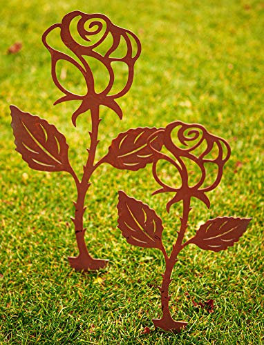 Edelrost Rose zum Stecken in 2 Größen zur Auswahl Gartendekoration Blumen Geschenk - 1 STÜCK (Metall, Rose klein)