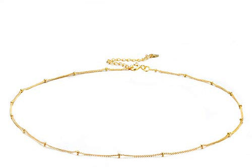 Milacolato Gold Tone Choker Halskette 925 Sterling Silber 18 Karat vergoldet zierliche Satelliten Halskette Perlenkette Choker Layering Choker Halskette für Frauen