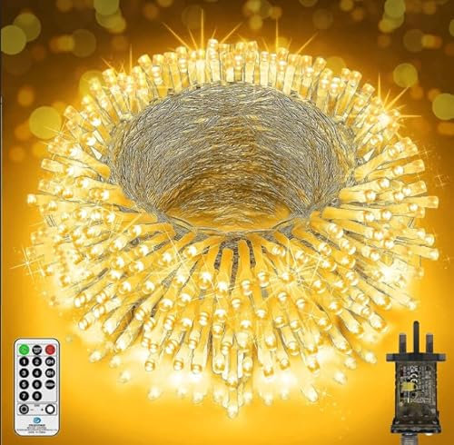 JXLEDAYY 403 FT 1000 LED String Lights Outdoor Fairy Lights Plug in Super Long Christmas Lights with Remote Timer 8 Modes for Xmas Tree Yard Outside Garden House Party Wedding Decoration-Warm White