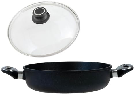 BAF Kasserolle Ø 26 cm Induktion mit Deckel (Set) - flacher Rand - große runde Servierpfanne beschichtet aus Aluminiumguss - Made in Germany