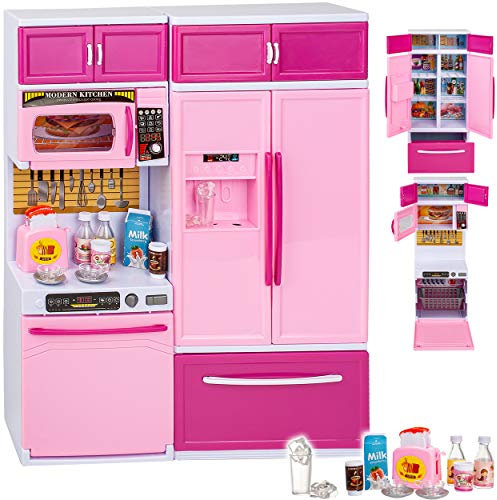 alles-meine.de GmbH Puppenhaus Möbel - Sound & Licht - Modellwahl - 31 cm groß - Geschirrspüler + Mikrowelle + großer Kühlschrank/Küchenschrank - mit Zubehör - Miniatur Puppens..