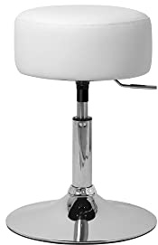 ML-Design Schminkhocker Weiß aus verchromtem Stahl, Runder Sitzhocker Ø 33cm, Höhenverstellbarer Schminktisch Hocker 52–65cm, Drehbar, Ergonomischer Polsterhocker mit Kunstleder-Bezug, Antirutschgummi