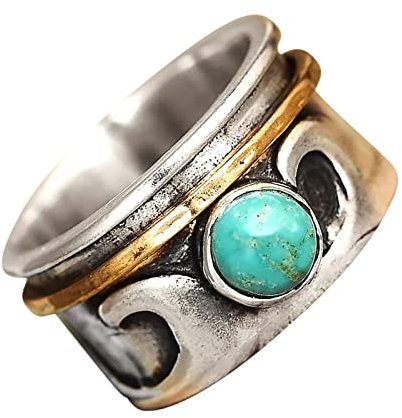 95sCloud-1 Spinning Band Damen Herren, Fidget Band Ringe Ring mit Türkis Stein Ring, Fidget Anxiety Ring Spinner Ring für Herren und Damen, Textur Ring, Vintage Ring mit Messing Drehring