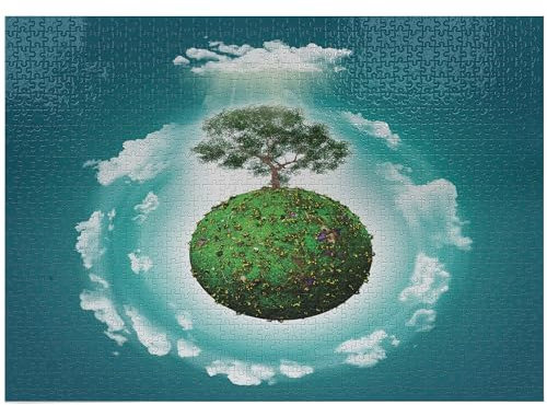 ABAKUHAUS Baum des Lebens Puzzle, Ökologie Weltkunst, Heirloom-Qualität lustige Aktivität für die Familie langlebiger Karton, 1000 Stücke, Grün, Blau, Weiß