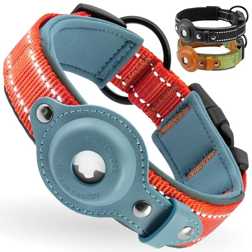 Airtag Dog Collar, CollarDirect, Reflective Dog Collar for Apple Air Tag for Large, Medium, and Small Dogs (Pink, M, 34-42 cm)
