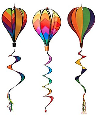 zalati Heißluftballons, Windspiel, 3 Stück, Windmühlen-Windsäcke, Twister, hängende Dekoration für Garten, Hof, Rasen, Terrasse, Festival, Dekoration