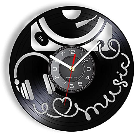 NIUBB 30 cm Schallpatten-Uhr Langer Kopfhörer Plattenspieler Schallplatte Wanduhr Musik AirVinyl Schallplatte Retro Pop Art Longplay Player Silent Home Decor
