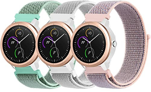 Mugust 3 Stück Armband Kompatibel mit Garmin Vivomove 3/HR/Luxe/Style, Vivoactive 3/4/3 Music, Garmin Venu/Venu sq, 20mm Nylon Klettverschluss Ersatz Uhrenarmband für Garmin Forerunner 245/645 Music