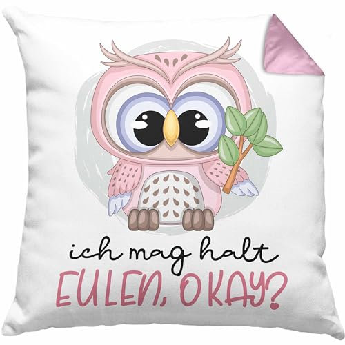 Trendation Ich Mag Halt Eulen OK Kissen mit Füllung 40x40 Geschenk Frauen Eulenliebhaber Fans Süß (Rosa)