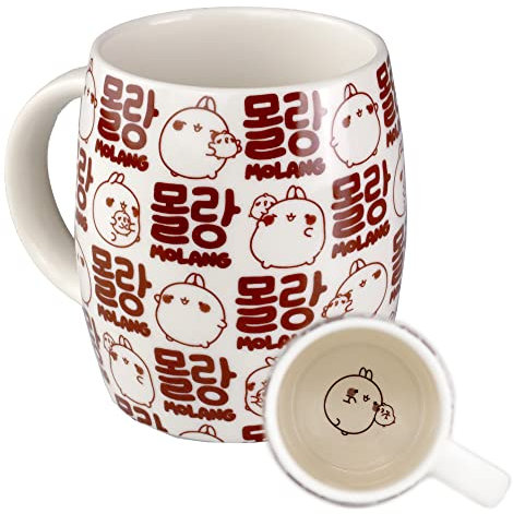 6vibes Molang große Tasse süß 400 ml aus Porzellan - Korea Tasse Kaffee & Tee - Motiv-Tasse mit Piupiu - Bechertasse groß als Geschenk by