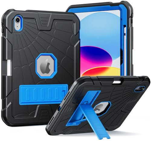 HERIZE Hülle für iPad 10 Generation 2022 10.9 Zoll, Tablet Schutzhülle für iPad 10 Generation Hülle, Robuste Stoßfeste Schutzhülle mit Stifthalte ipad hülle 10. Generation, Schwarz&Blau