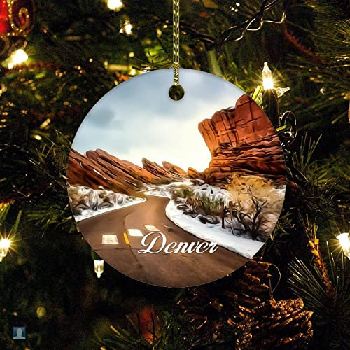 Weihnachtsdekoration aus Keramik, Denver-Stadt-Szene, Keramik, elegant, zum Aufhängen, Denver, personalisierte Weihnachtsdekoration