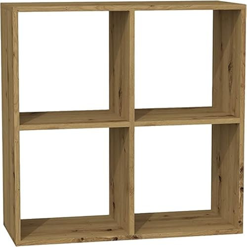 CDF Bücherregal Eiche Artisan – Regal 4 Fächern für Bücher, Spielzeug – möbel ideal für Wohnzimmer, Kinderzimmer oder Jugendzimmer – standregal Malax 2x2