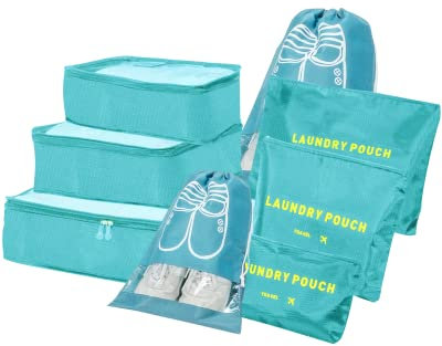 BillyBath Koffer Organizer Reise Kleidertaschen,8-in-1 koffer Organizer Set,Packing Cubes,Packwürfel,Kofferorganizer Packtaschen Reisegepäck,für Kleidung Schuhe Unterwäsche Kosmetik (Hellblau)
