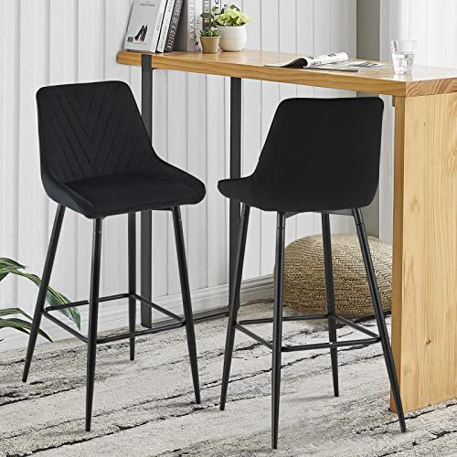 LEMROE Barhocker Küche 2er Set mit Metallbeinen und Fußstütze Samt Barhocker mit Rückenlehne Polsterung Frühstück Hocker für Zuhause Küche Insel